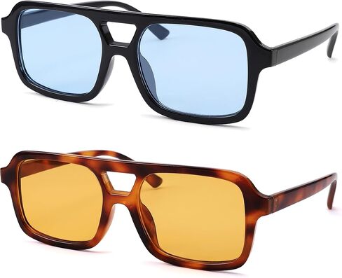 نظارة شمسية NULOOQ Retro 70s Square Aviator للنساء والرجال نظارات شمسية عصرية مستطيلة برتقالية اللون in Kuwait