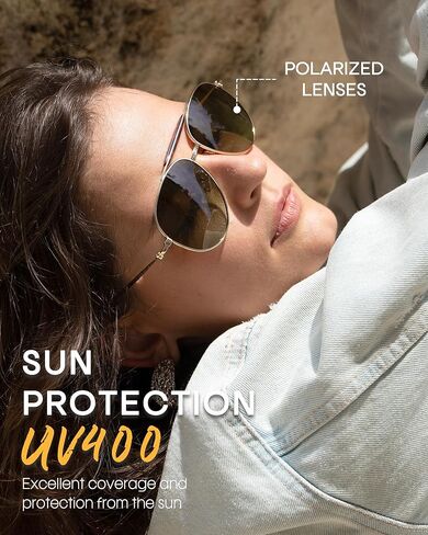 FURTALK Aviator Sunglasses Womens Stylish Trendy Polarized UV400 Protection Metal Sunnies FT9028 in Kuwait