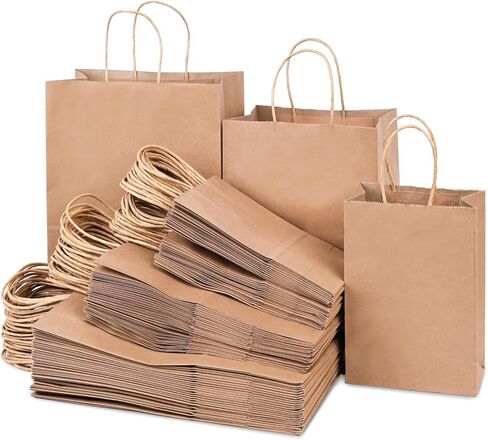 JOHOUSE 90PCS Brown Paper Bags with Handles, 3 Assorted Sizes Mixed Sizes Bulk Kraft Paper Gift Merchandise Bags for Business Shopping Retail Birthday Grocery Craft Take Out in Saudi Arabia
