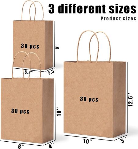 JOHOUSE 90PCS Brown Paper Bags with Handles, 3 Assorted Sizes Mixed Sizes Bulk Kraft Paper Gift Merchandise Bags for Business Shopping Retail Birthday Grocery Craft Take Out in Saudi Arabia