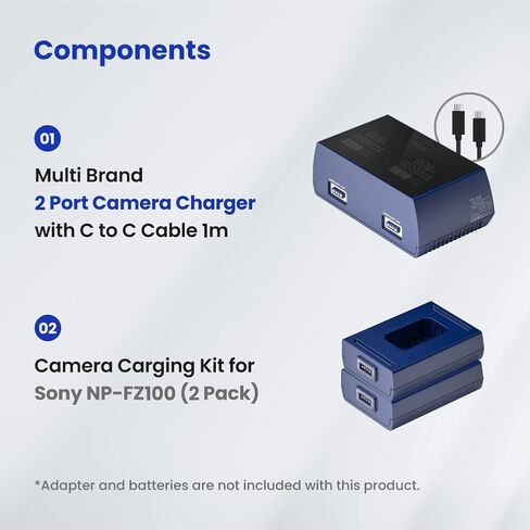 MULTI BRAND 2 Port Camera Battery Charger & NP-FZ100 Charging Kit 2 Pack Compatible with Sony Alpha A1 A6600 A7 III A7 IV A7C A7R III A7R IV A7S III A9 A9 II A9S A9R in Saudi Arabia