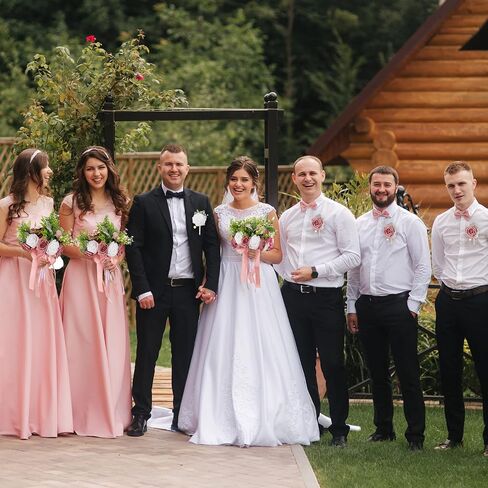 12 Pcs Bridesmaid Bouquets and Bridegroom Groomsmen Boutonniere Set Artificial Bouquets Flowers Wedding Boutonniere for Wedding Ceremony Anniversary Formal Dinners Vintage Country Wedding (Dusty Rose) in Saudi Arabia