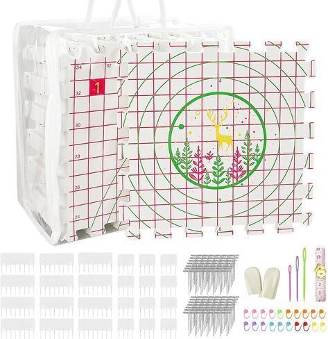 LAMXD Blocking Mats for Knitting - Extra Thick Blocking Boards with Grids with 24pcs Knitting Blockers, 200 T-pins, 20 Stitch Marker 3 Plastic Needles and Tape Measure - Pack of 9 in Saudi Arabia