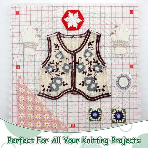 LAMXD Blocking Mats for Knitting - Extra Thick Blocking Boards with Grids with 24pcs Knitting Blockers, 200 T-pins, 20 Stitch Marker 3 Plastic Needles and Tape Measure - Pack of 9 in Saudi Arabia