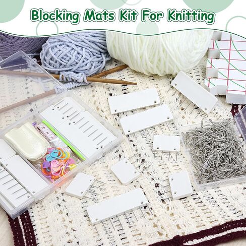 LAMXD Blocking Mats for Knitting - Extra Thick Blocking Boards with Grids with 24pcs Knitting Blockers, 200 T-pins, 20 Stitch Marker 3 Plastic Needles and Tape Measure - Pack of 9 in Saudi Arabia