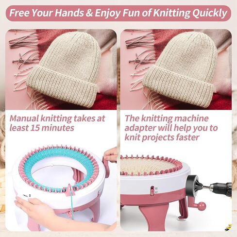 Knitting Machine Adapter, Quick Knitting Machine Drill Attachment for 22, 40, 48 Needles Loom, 1/4" Hex Steel Bit for Power Screwdriver Attachment, DIY Craft Knit Sewing Accessories（1 Pcs Pink） in Kuwait