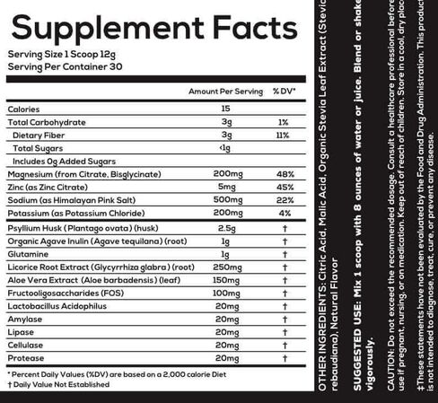 Wild Gut Daily Electrolyte Drink Powder for Digestive Support: Psyllium Husk, Magnesium, Probiotics, Digestive Enzymes, FOS, Licorice, Glutamine, Prebiotics - IBS, Bloating, Gas, Cramps 12.5oz in Saudi Arabia