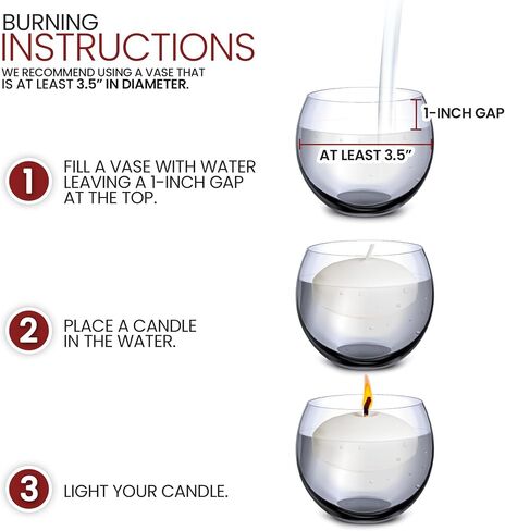 24 Count 3" Inch Floating Candles Bulk Set with 10 Hour Burn Time, Unscented White Floating Candles for Centerpieces in Cylinder Vases at a Wedding, Party, Pool, or Holiday, Large Floating Candles in Saudi Arabia