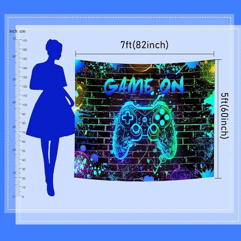 لعبة Mocsicka على خلفية لعبة فيديو للأولاد من المستوى الأعلى لتزيين حفلات أعياد الميلاد، لعبة تزيين ليلية أركيد نيون توهج اللاعب، خلفية تصوير (أزرق، 7 × 5 قدم (82 بوصة × 60 بوصة)) in Kuwait