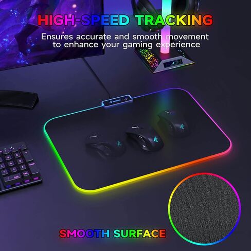 Hcman RGB Gaming Mouse Pad, Large Mousepad with Led Light, PC Gaming Accessories Black Keyboard Pad for Desk, Non-Slip Rubber Base XXL Big Mouse Mat for Gamer Boy Men Gift (31.5 X 12 Inch) in Saudi Arabia