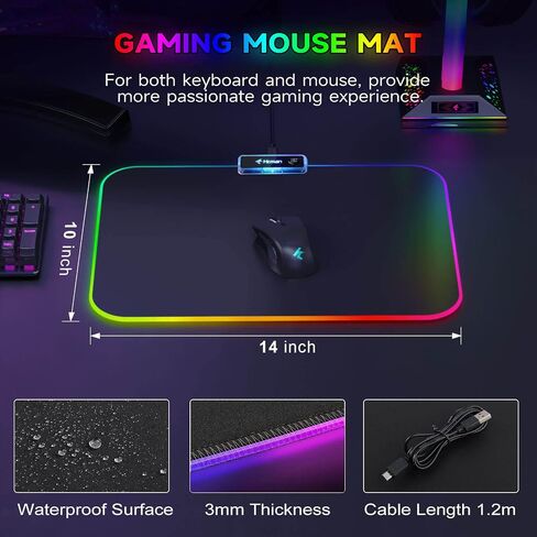 Hcman RGB Gaming Mouse Pad, Large Mousepad with Led Light, PC Gaming Accessories Black Keyboard Pad for Desk, Non-Slip Rubber Base XXL Big Mouse Mat for Gamer Boy Men Gift (31.5 X 12 Inch) in Saudi Arabia