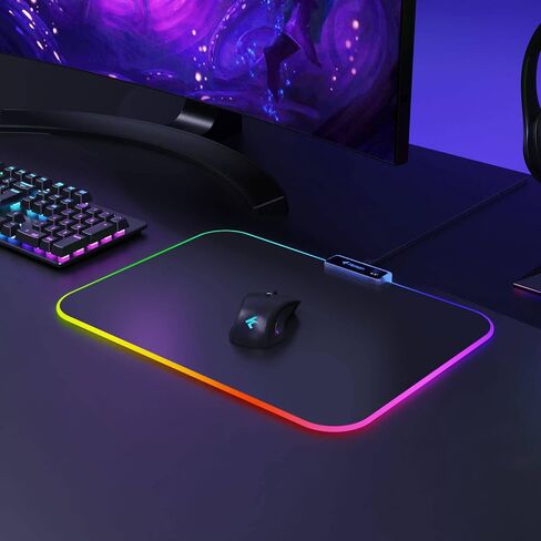 Hcman RGB Gaming Mouse Pad, Large Mousepad with Led Light, PC Gaming Accessories Black Keyboard Pad for Desk, Non-Slip Rubber Base XXL Big Mouse Mat for Gamer Boy Men Gift (31.5 X 12 Inch) in Saudi Arabia