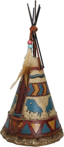 Ebros 13.25" Tall Southwestern Rustic Indian Teepee Hut with Dreamcatcher Feathers Beads and Turquoise Bisons Figurine Wildlife Western Decor Sculpture in Saudi Arabia