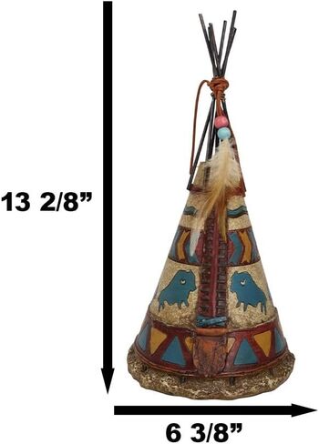 Ebros 13.25" Tall Southwestern Rustic Indian Teepee Hut with Dreamcatcher Feathers Beads and Turquoise Bisons Figurine Wildlife Western Decor Sculpture in Saudi Arabia