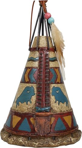 Ebros 13.25" Tall Southwestern Rustic Indian Teepee Hut with Dreamcatcher Feathers Beads and Turquoise Bisons Figurine Wildlife Western Decor Sculpture in Saudi Arabia