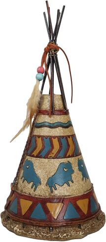 Ebros 13.25" Tall Southwestern Rustic Indian Teepee Hut with Dreamcatcher Feathers Beads and Turquoise Bisons Figurine Wildlife Western Decor Sculpture in Saudi Arabia