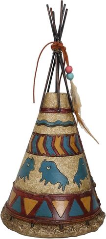 Ebros 13.25" Tall Southwestern Rustic Indian Teepee Hut with Dreamcatcher Feathers Beads and Turquoise Bisons Figurine Wildlife Western Decor Sculpture in Saudi Arabia
