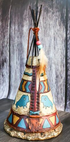 Ebros 13.25" Tall Southwestern Rustic Indian Teepee Hut with Dreamcatcher Feathers Beads and Turquoise Bisons Figurine Wildlife Western Decor Sculpture in Saudi Arabia