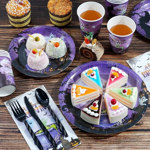 Halloween Baby Shower Party Supplies Decorations, Baby Brewing Baby Shower Plates and Napkins Set, Disposable Paper Plates Napkins Cups Tableware for Halloween Gender Reveal Party Decorations, Serve25 in Saudi Arabia