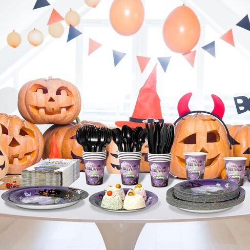 Halloween Baby Shower Party Supplies Decorations, Baby Brewing Baby Shower Plates and Napkins Set, Disposable Paper Plates Napkins Cups Tableware for Halloween Gender Reveal Party Decorations, Serve25 in Saudi Arabia