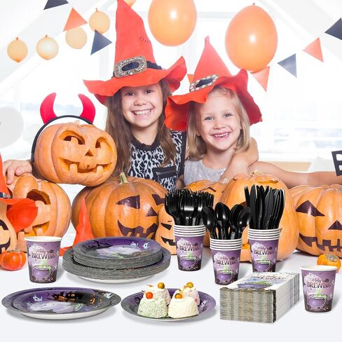 Halloween Baby Shower Party Supplies Decorations, Baby Brewing Baby Shower Plates and Napkins Set, Disposable Paper Plates Napkins Cups Tableware for Halloween Gender Reveal Party Decorations, Serve25 in Saudi Arabia