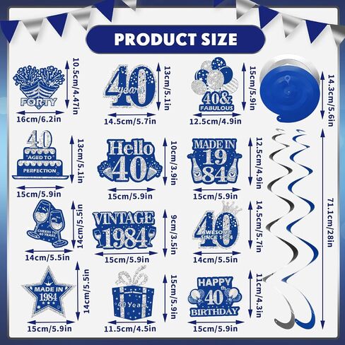 Navy Blue 16th Birthday Decorations for Boys Girls Blue Silver Happy 16th Birthday Banner and 12Pcs Blue 16th Birthday Hanging Swirls Vintage 2008 16th Birthday Decoration Banner Supplies in Saudi Arabia