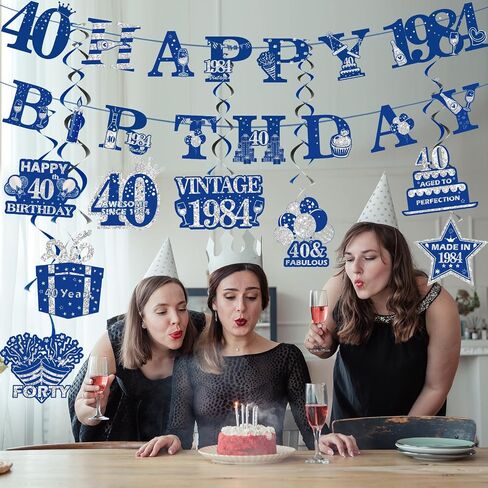 Navy Blue 16th Birthday Decorations for Boys Girls Blue Silver Happy 16th Birthday Banner and 12Pcs Blue 16th Birthday Hanging Swirls Vintage 2008 16th Birthday Decoration Banner Supplies in Saudi Arabia