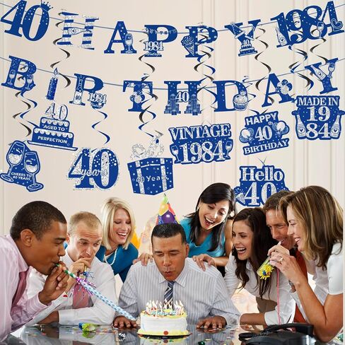 Navy Blue 16th Birthday Decorations for Boys Girls Blue Silver Happy 16th Birthday Banner and 12Pcs Blue 16th Birthday Hanging Swirls Vintage 2008 16th Birthday Decoration Banner Supplies in Saudi Arabia