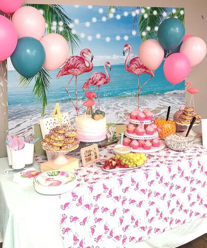 Summer Beach Backdrop Tropical Hawaiian Flamingo Photography Background Aloha Luau Ocean Party Decorastions Photo Background (7X5FT(82x59inch)) in Saudi Arabia