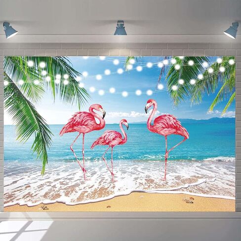 Summer Beach Backdrop Tropical Hawaiian Flamingo Photography Background Aloha Luau Ocean Party Decorastions Photo Background (7X5FT(82x59inch)) in Saudi Arabia
