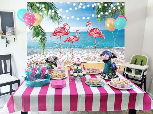 Summer Beach Backdrop Tropical Hawaiian Flamingo Photography Background Aloha Luau Ocean Party Decorastions Photo Background (7X5FT(82x59inch)) in Saudi Arabia