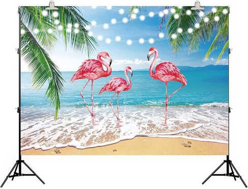 Summer Beach Backdrop Tropical Hawaiian Flamingo Photography Background Aloha Luau Ocean Party Decorastions Photo Background (7X5FT(82x59inch)) in Saudi Arabia