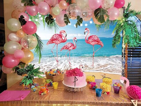 Summer Beach Backdrop Tropical Hawaiian Flamingo Photography Background Aloha Luau Ocean Party Decorastions Photo Background (7X5FT(82x59inch)) in Saudi Arabia