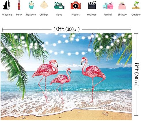 Summer Beach Backdrop Tropical Hawaiian Flamingo Photography Background Aloha Luau Ocean Party Decorastions Photo Background (7X5FT(82x59inch)) in Saudi Arabia