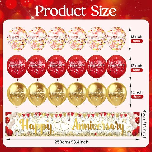 الذهب الأحمر الذكرى السنوية حزب الزينة سعيد الذكرى راية ساحة علامة مع 18pcs 12 بوصة الذهب الأحمر سعيد الذكرى السنوية بالونات اللاتكس لحفل الزفاف الذكرى لوازم ديكور داخلي في الهواء الطلق in Saudi Arabia