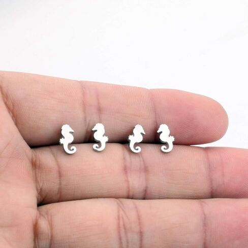 أقراط فرس البحر اللذيذة مكونة من زوجين من أقراط الحياة البحرية من الفولاذ المقاوم للصدأ للنساء والفتيات in Kuwait