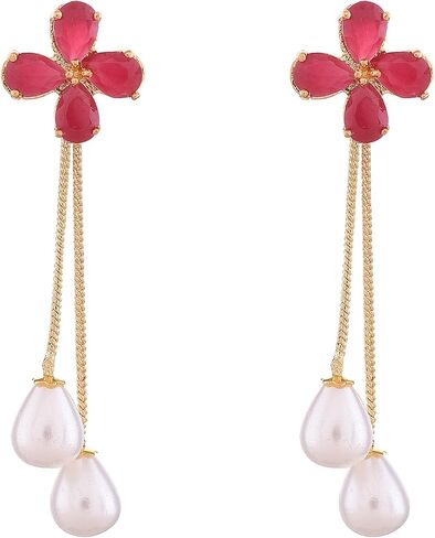 Ratnavali Jewels Cubic Zirconia Gold Plated Removeable Pearl Drop Wedding Earrings for Brides, Bridesmaids, Mother, Gifts in Saudi Arabia