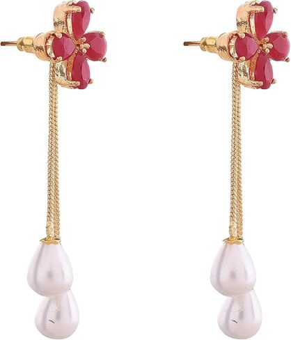 Ratnavali Jewels Cubic Zirconia Gold Plated Removeable Pearl Drop Wedding Earrings for Brides, Bridesmaids, Mother, Gifts in Saudi Arabia