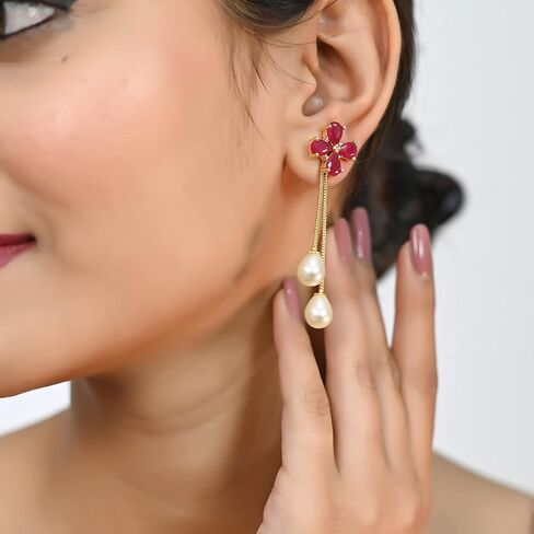 Ratnavali Jewels Cubic Zirconia Gold Plated Removeable Pearl Drop Wedding Earrings for Brides, Bridesmaids, Mother, Gifts in Saudi Arabia
