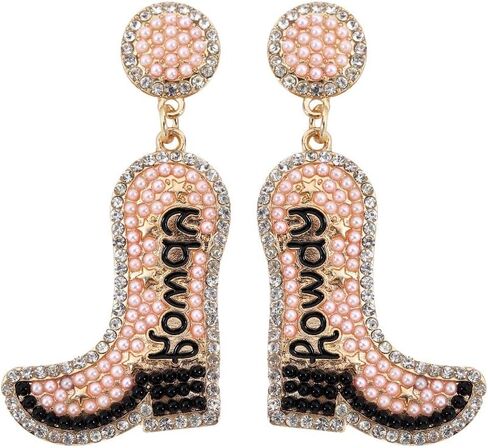 Boho Beaded Cowgirl Boot Earring Handmade Western Cowboy Boots Earrings Rhinestone Beads Shoes Dangle Drop Earrings Y2k Party Jewelry For Women Girls in Saudi Arabia