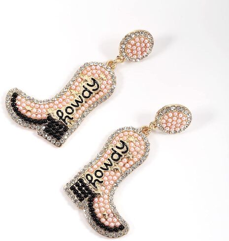 Boho Beaded Cowgirl Boot Earring Handmade Western Cowboy Boots Earrings Rhinestone Beads Shoes Dangle Drop Earrings Y2k Party Jewelry For Women Girls in Saudi Arabia