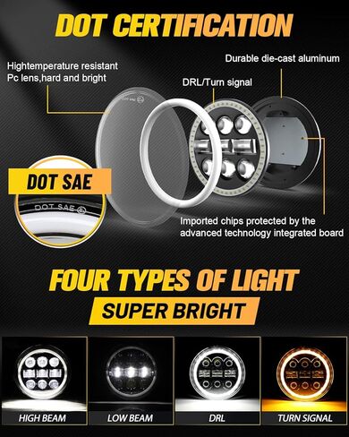 BraveWAY 5 3/4 5.75 بوصة LED المصباح سوبر واسعة شعاع كشافات مع جهاز عرض مستدير القيادة ضوء دراجة نارية in Kuwait