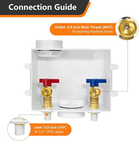 Washing Machine Outlet Box, 1/2 Inch Crimp Pex Inlet x 3/4 Inch MHT Outlet Connection, Pex Washer Laundry Box with Center Drain in Saudi Arabia