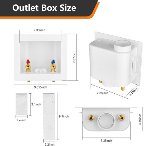 Washing Machine Outlet Box, 1/2 Inch Crimp Pex Inlet x 3/4 Inch MHT Outlet Connection, Pex Washer Laundry Box with Center Drain in Saudi Arabia