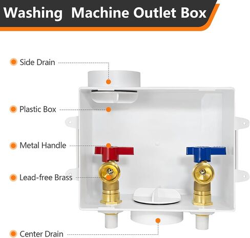Washing Machine Outlet Box, 1/2 Inch Crimp Pex Inlet x 3/4 Inch MHT Outlet Connection, Pex Washer Laundry Box with Center Drain in Saudi Arabia