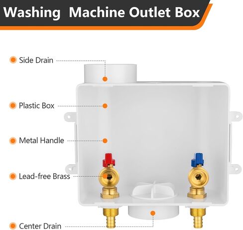 Washing Machine Outlet Box, 1/2 Inch Crimp Pex Inlet x 3/4 Inch MHT Outlet Connection, Pex Washer Laundry Box with Center Drain in Saudi Arabia