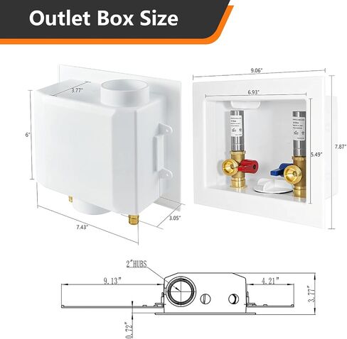 Washing Machine Outlet Box, 1/2 Inch Crimp Pex Inlet x 3/4 Inch MHT Outlet Connection, Pex Washer Laundry Box with Center Drain in Saudi Arabia