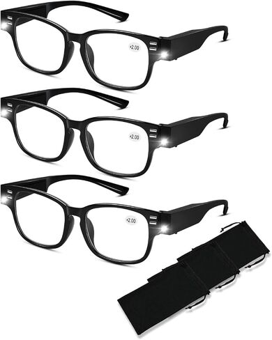 3Pack Reading Glasses with Lights Led Readers with Lights Reading Glasses with Light and Magnifier Blue Light Blocking Lighted Magnifying Eyeglasses Nighttime Lighted Reading Glasses for Women Men+200 in Saudi Arabia