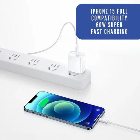 EXTRA LONG 6FT 60W USB C Cable charger for iPhone 15 Macbook or Samsung S24 S23 S22 tablet 6 feet FAST charging cord type c usbc type-c connector power wire to laptop computer data transfer white in Saudi Arabia