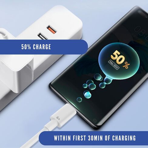 EXTRA LONG 6FT 60W USB C Cable charger for iPhone 15 Macbook or Samsung S24 S23 S22 tablet 6 feet FAST charging cord type c usbc type-c connector power wire to laptop computer data transfer white in Saudi Arabia